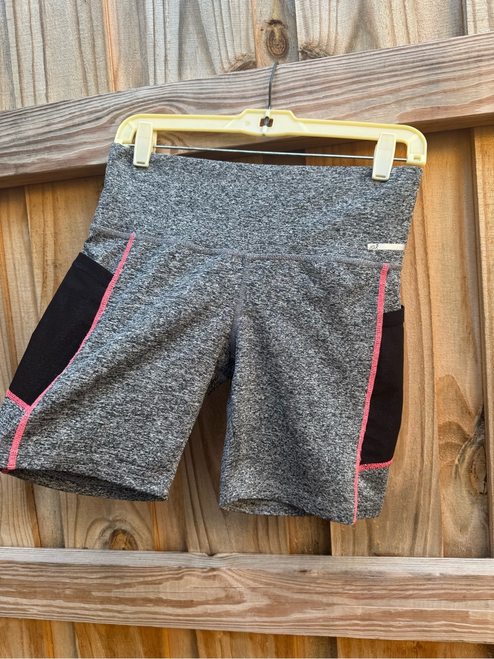 High-Rise Heather Gray Athletic Shorts with Pink Trim